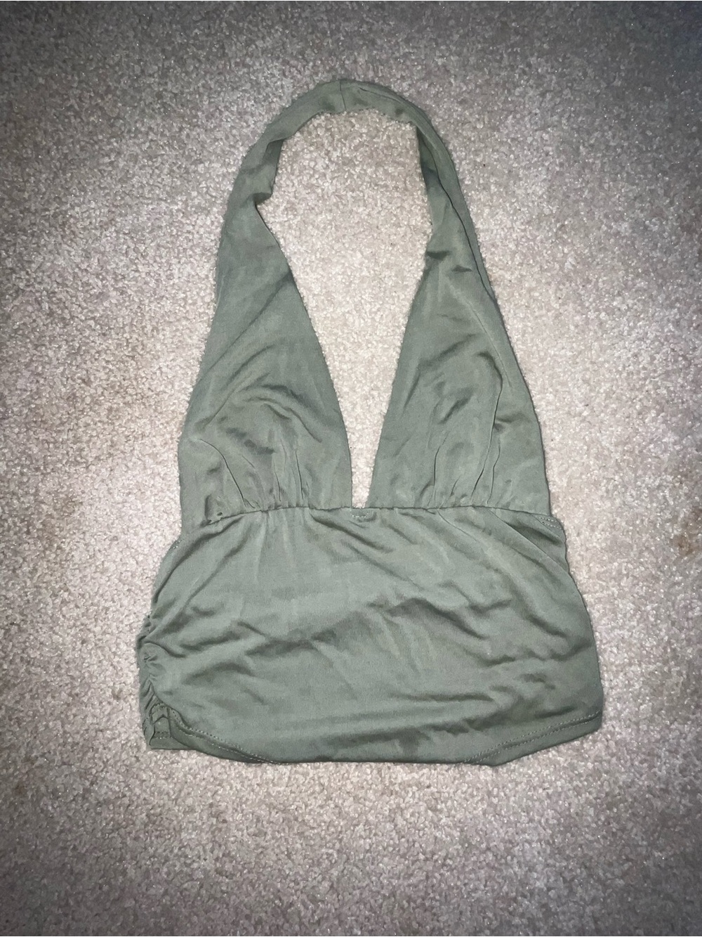 BDG Olive Green Halter Crop Top | Deep V-Neck Stretch Tank | Size Small